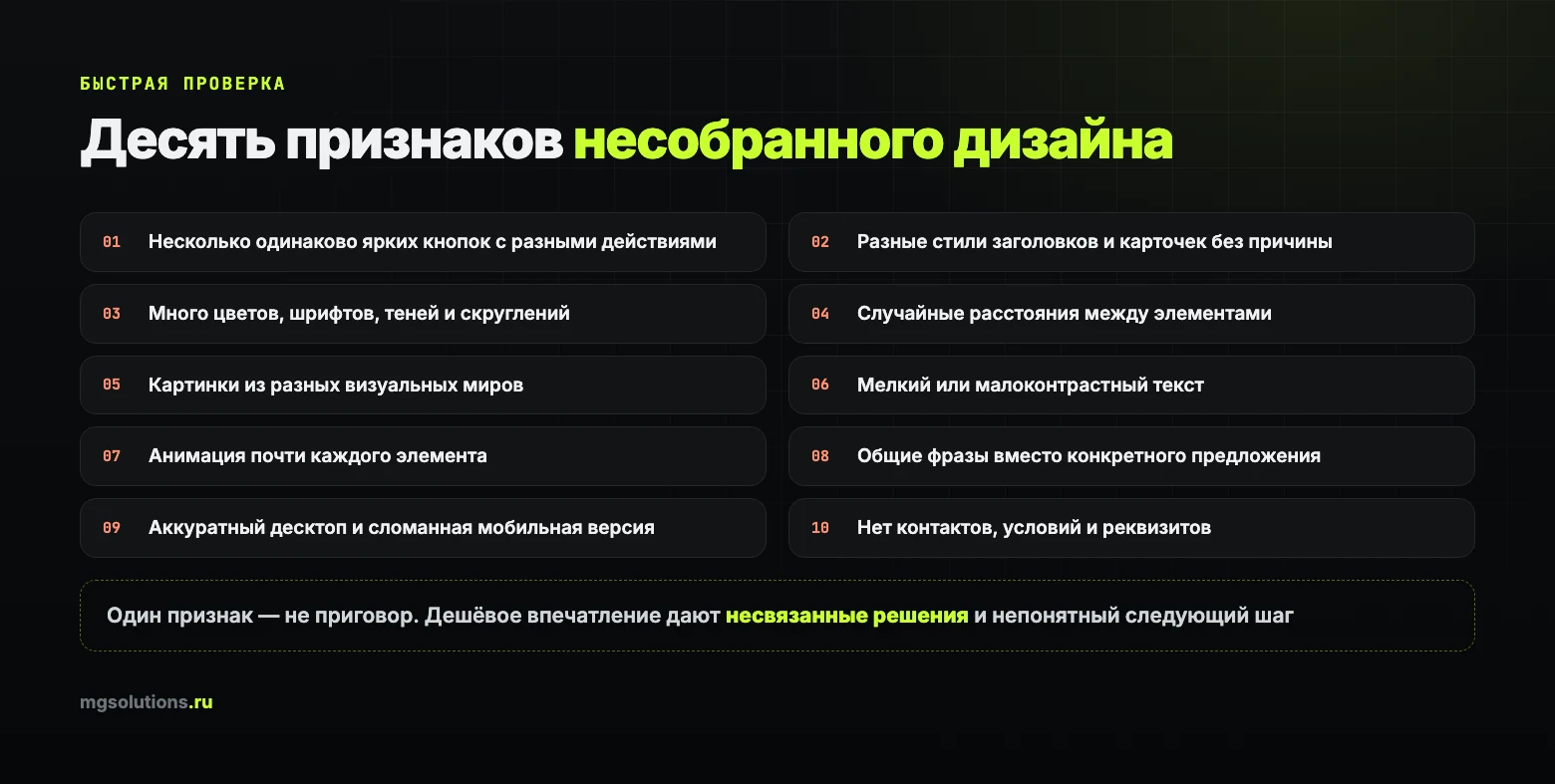 Десять признаков несобранного дизайна сайта